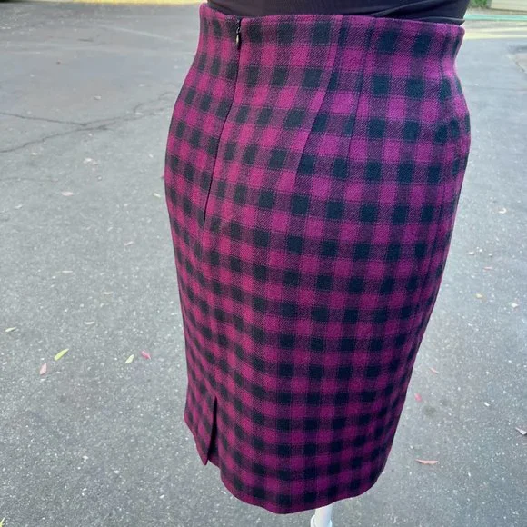 Vintage Jones New York Velvet Trim Plaid Lined Wool Skirt Suit Size 14 - Picture 11 of 13